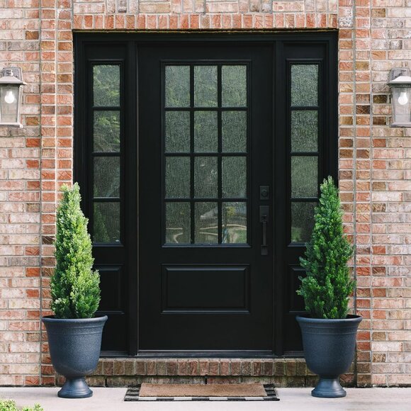 Set of 2 Pre-Potted 4 Feet Faux Cedar Tree, Lifelike UV Protected Front Door Dec - Picture 2 of 7